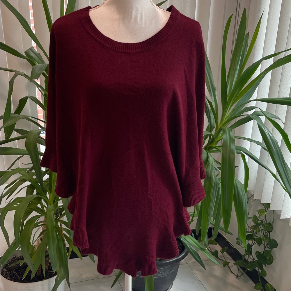 NWT Karen Scott Burgundy Knit cape size S/M